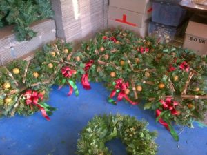 Some wreaths for Hyde Park Gardens waiting to be packed